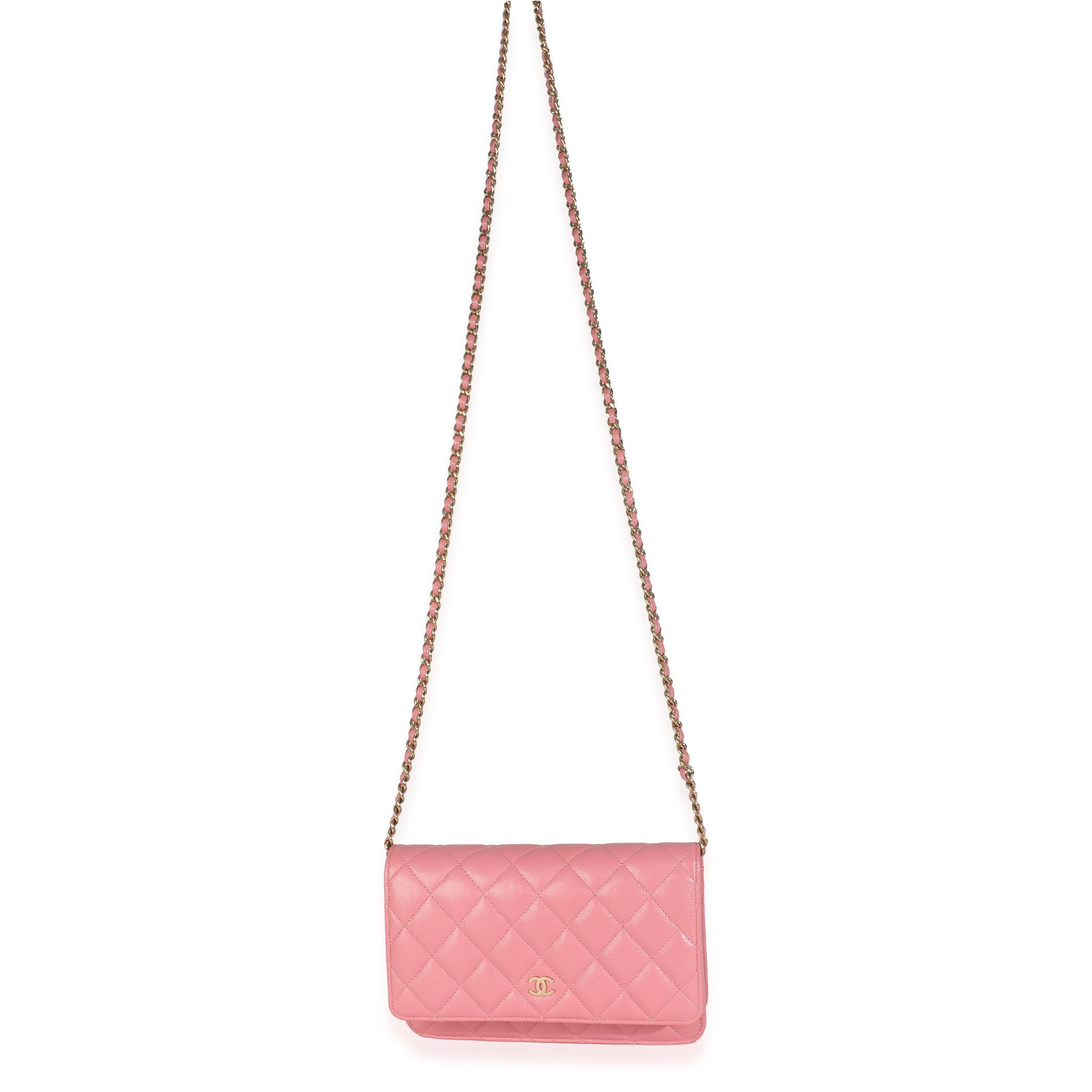 Chanel Pink Quilted Caviar Classic Wallet On Chain For Sale 2
