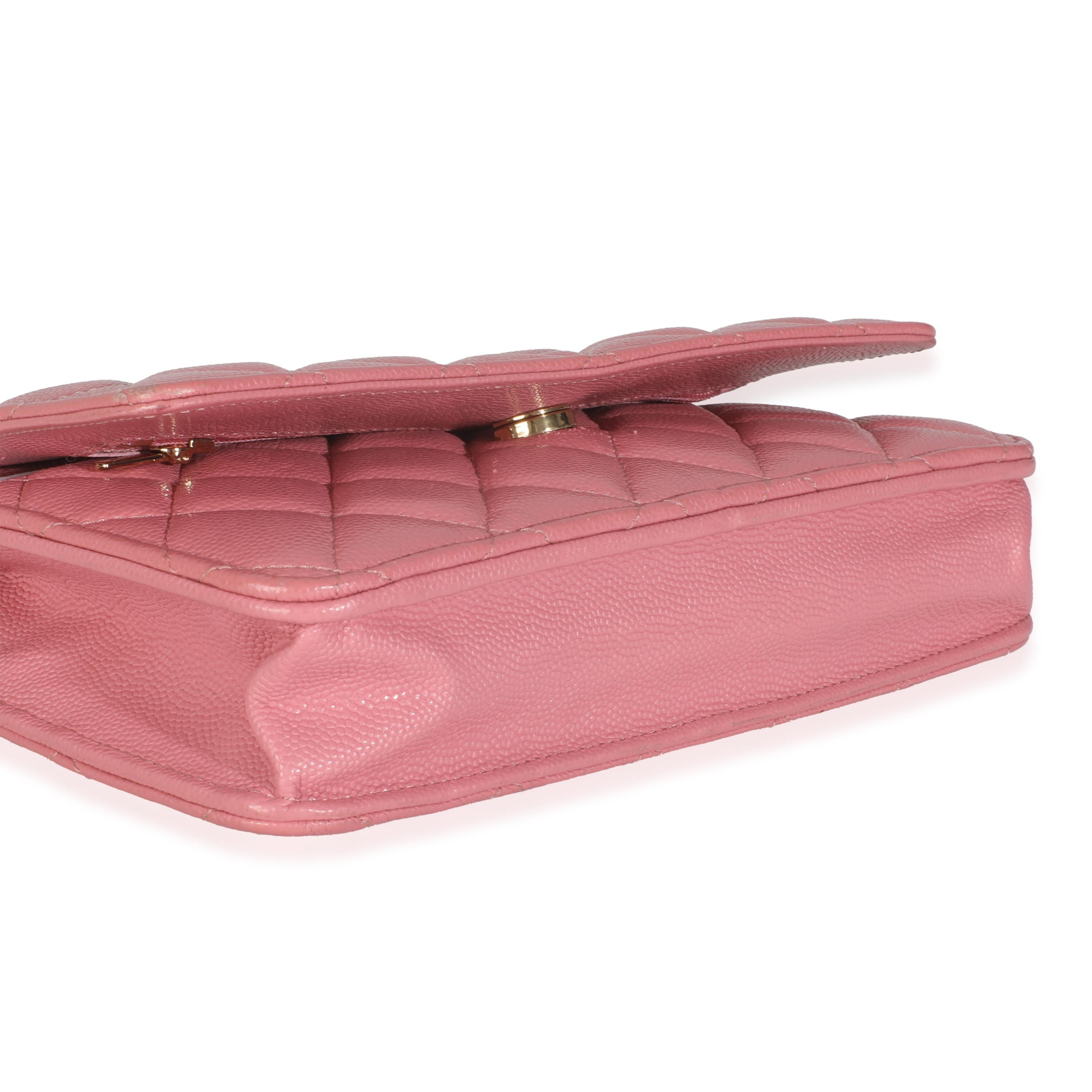 Chanel Pink Quilted Caviar Classic Wallet On Chain For Sale 3