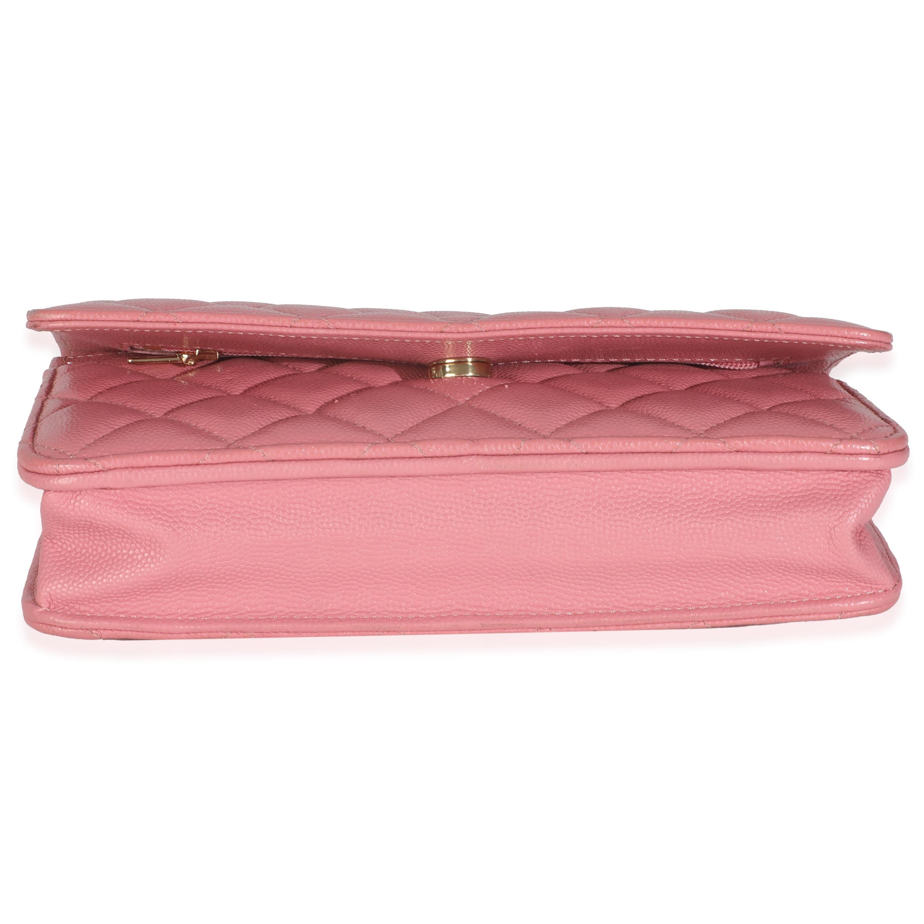 Chanel Pink Quilted Caviar Classic Wallet On Chain For Sale 4