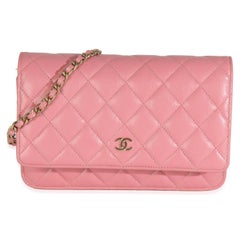 Chanel Pink Quilted Caviar Classic Wallet On Chain
