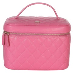 Chanel Pink Quilted Caviar Large Top Handle Vanity Case