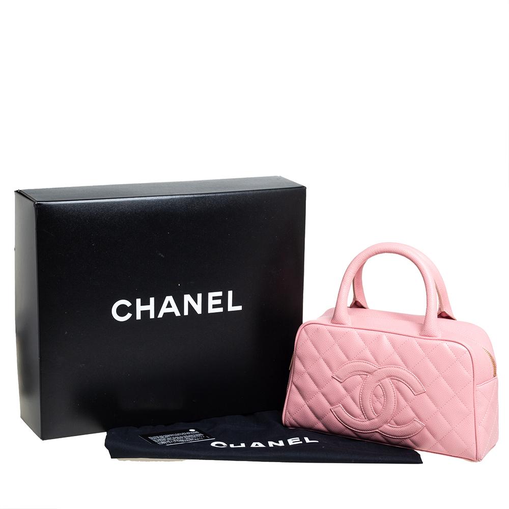 Chanel Rosa gesteppte Kaviar Leder CC Bowler Tasche 4