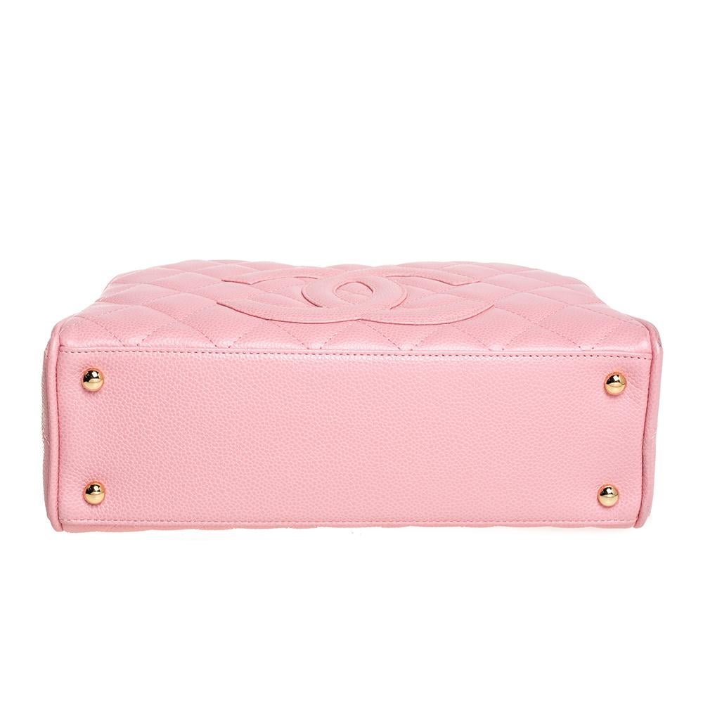 Chanel Rosa gesteppte Kaviar Leder CC Bowler Tasche Damen
