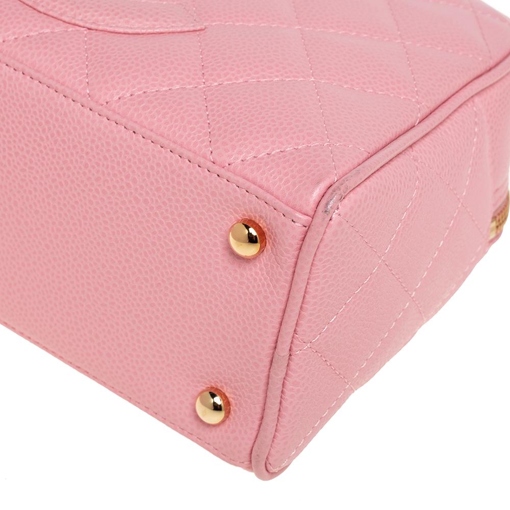 Chanel Rosa gesteppte Kaviar Leder CC Bowler Tasche 1