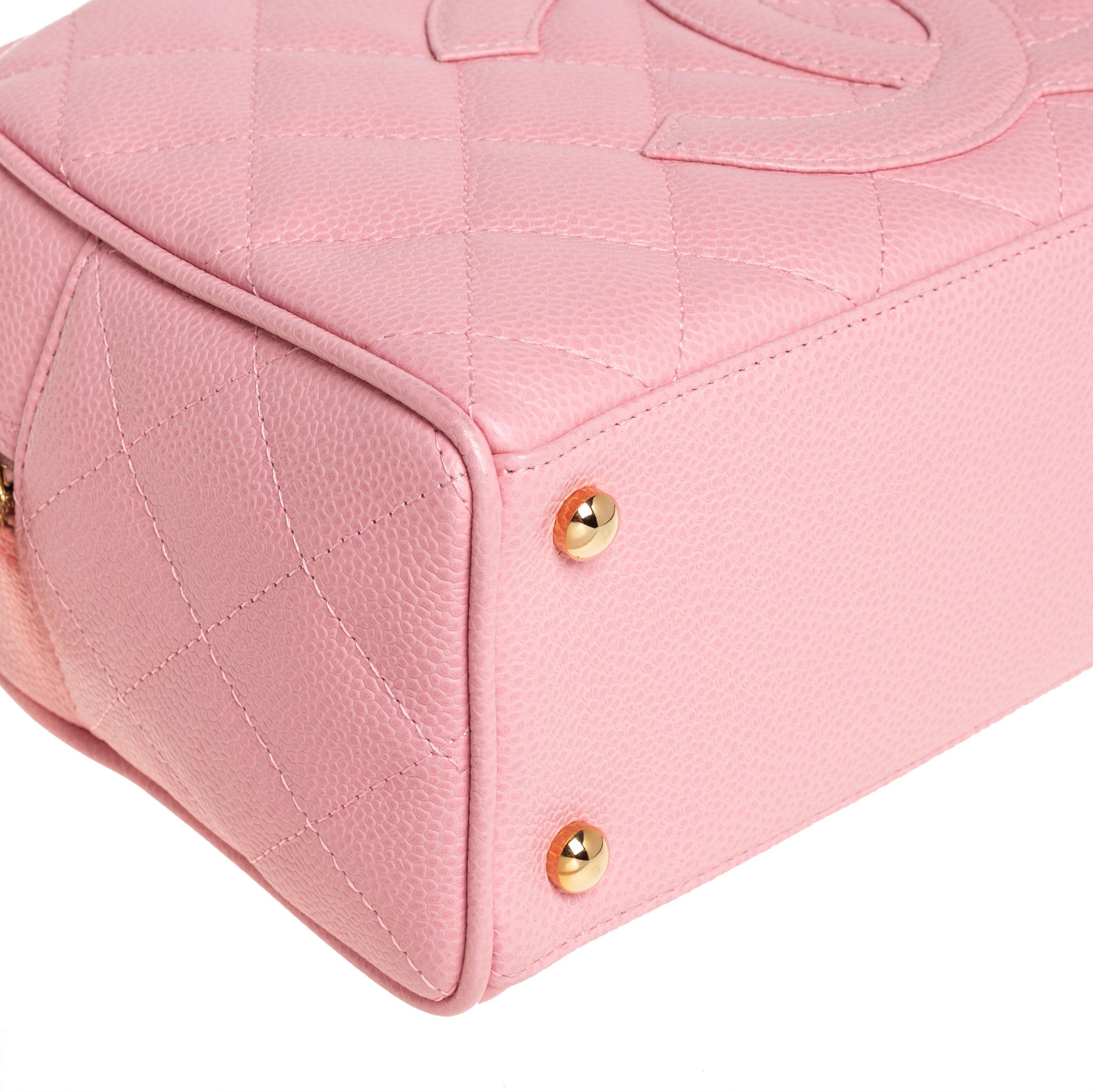 Chanel Rosa gesteppte Kaviar Leder CC Bowler Tasche 2