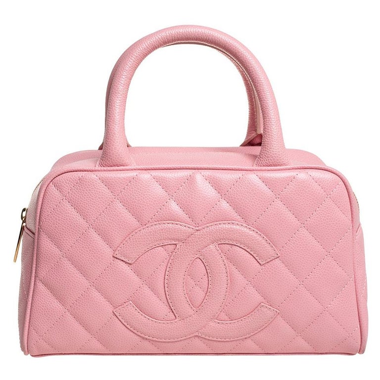 Chanel Pink Quilted Caviar Leather CC Bowler Bag at 1stDibs