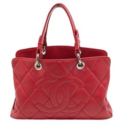 Chanel Pink Quilted Caviar Leather CC Timeless Soft Shopper Tote