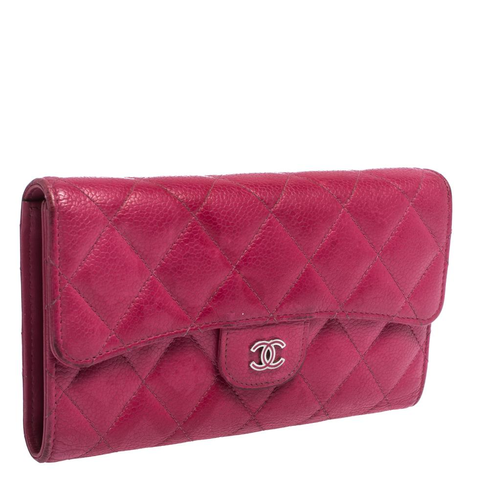Chanel Rosa gesteppt Kaviar Leder Classic Flap Brieftasche (Pink)