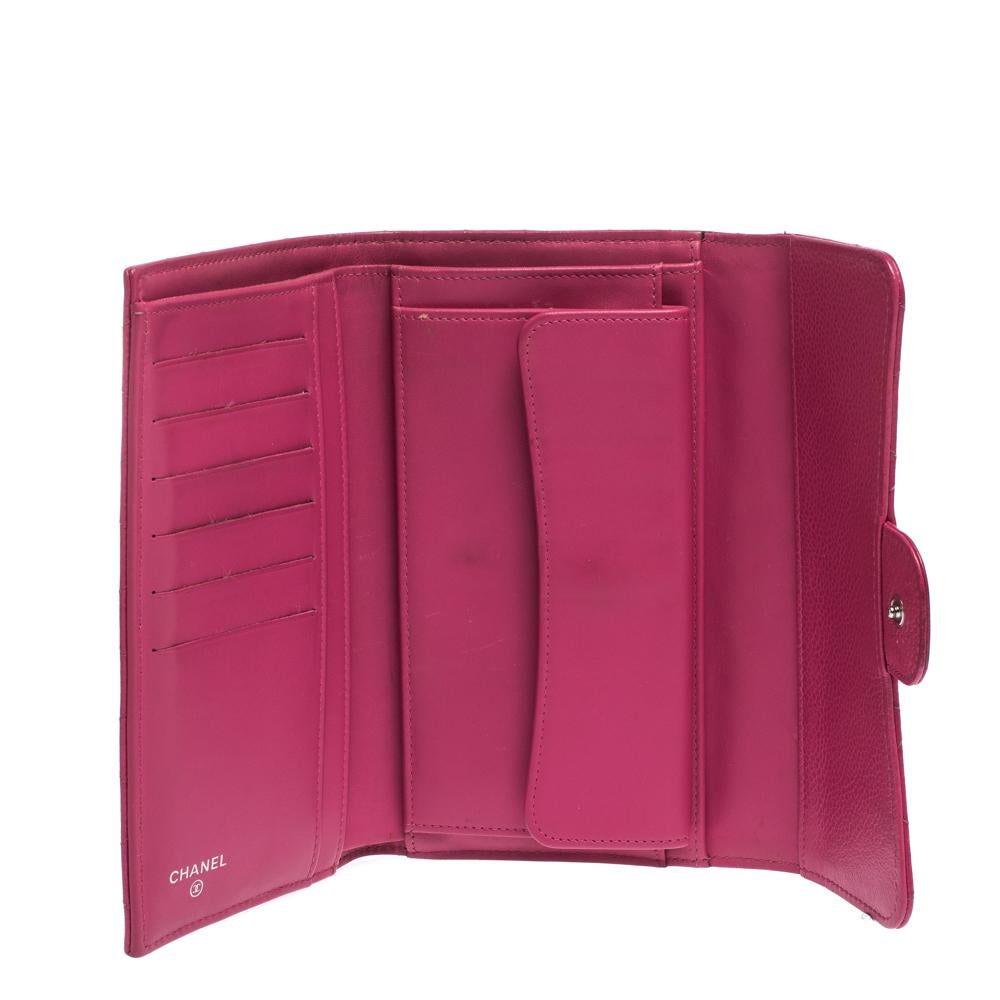 Chanel Rosa gesteppt Kaviar Leder Classic Flap Brieftasche 1