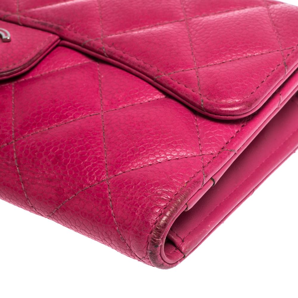 Chanel Rosa gesteppt Kaviar Leder Classic Flap Brieftasche 2