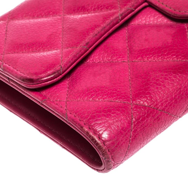 CHANEL Caviar Chevron Quilted Compact Flap Wallet Pink 418676