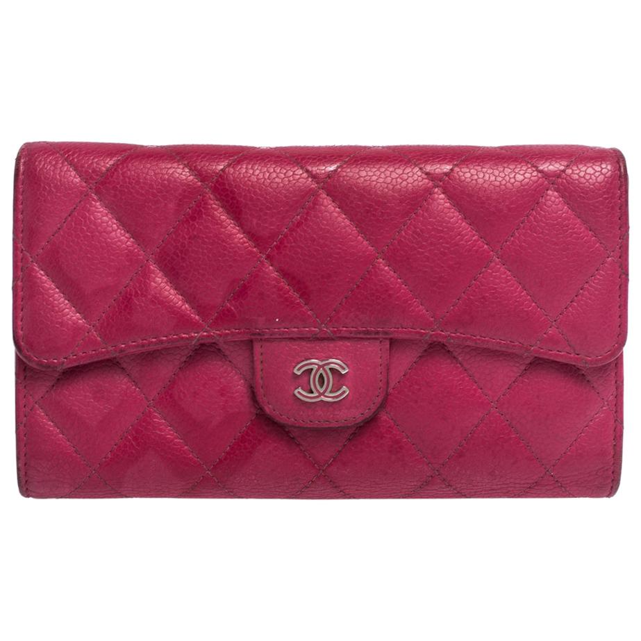 Chanel Pink Quilted Caviar Leather Classic Flap Wallet