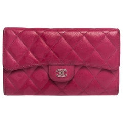 Chanel Rosa gesteppt Kaviar Leder Classic Flap Brieftasche