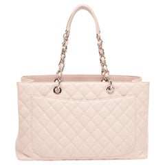 Vintage Chanel Pink Quilted Caviar Leather Grand Shopping Tote