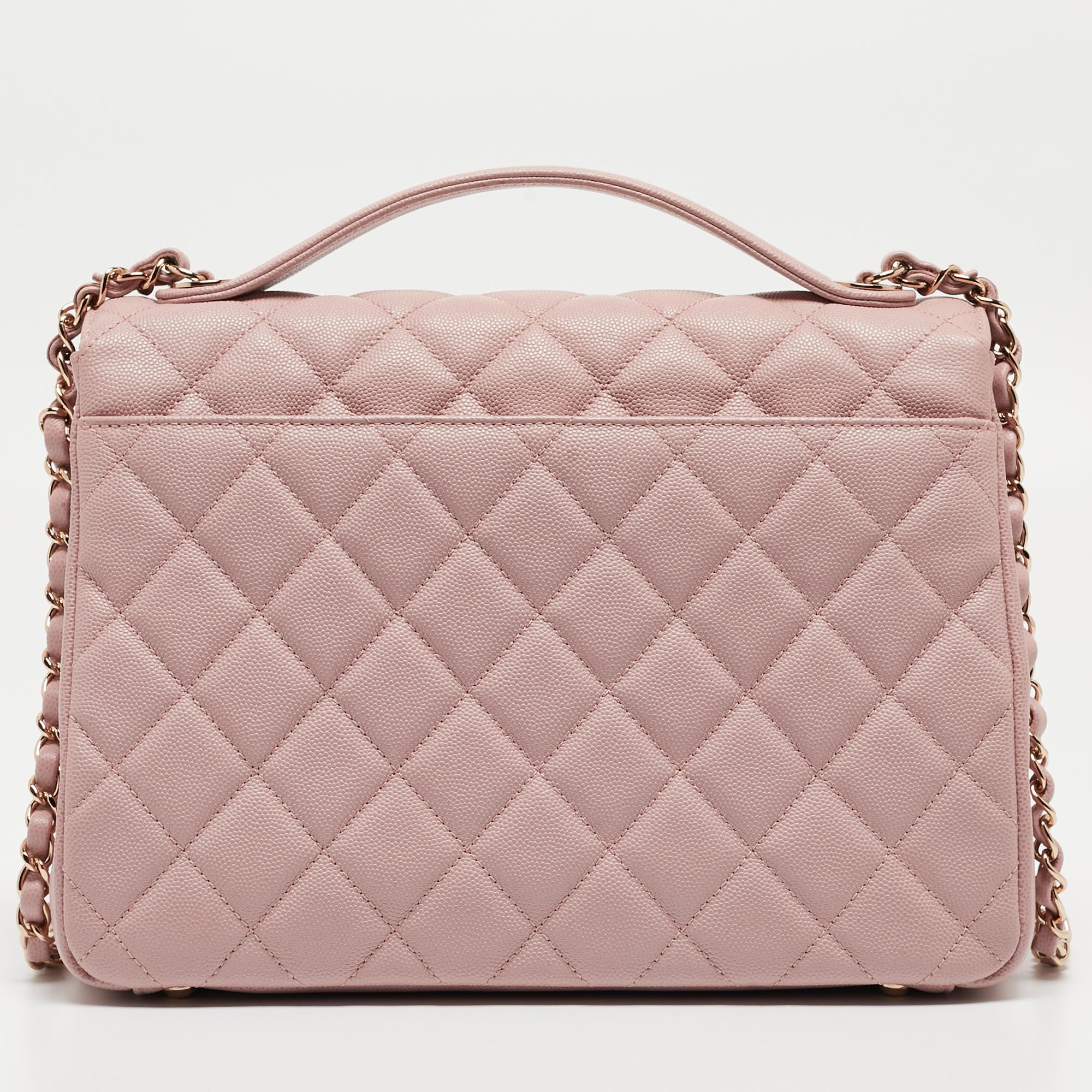 Chanel Pink Quilted Caviar Leather Large Business Affinity Flap Bag In Excellent Condition In Dubai, Al Qouz 2