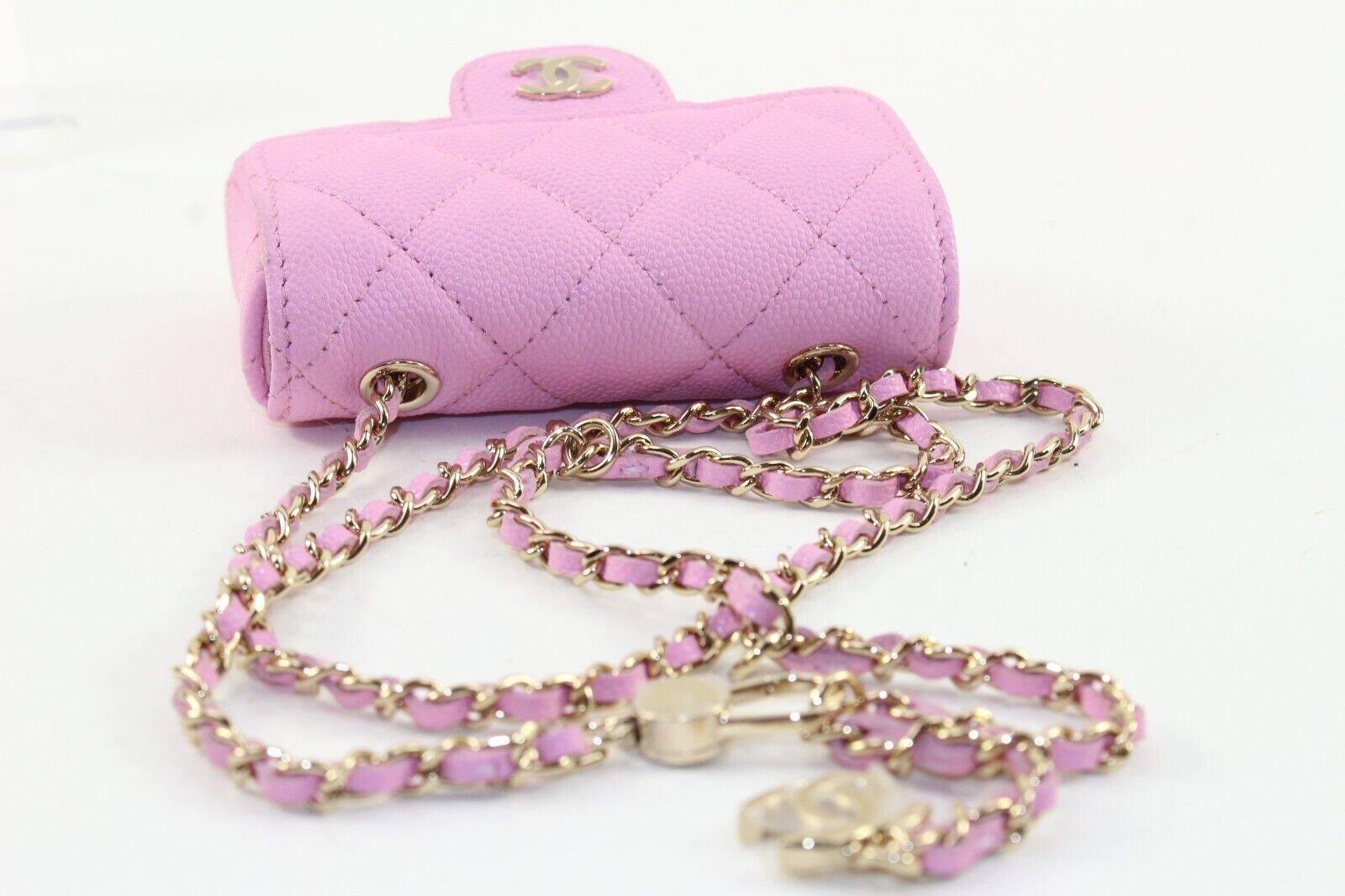 Chanel Pink Quilted Caviar Leather Micro Classic Flap GHW 2CK126K For Sale 6