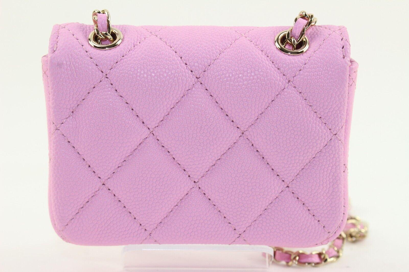 Chanel Pink Quilted Caviar Leather Micro Classic Flap GHW 2CK126K For Sale 7