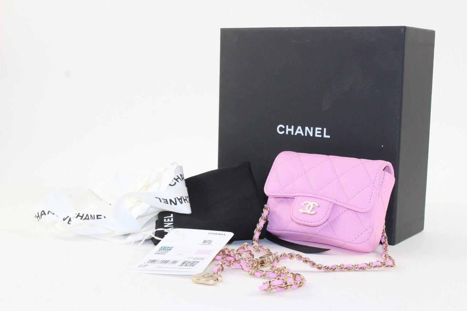 Chanel Pink Quilted Caviar Leather Micro Classic Flap GHW 2CK126K For Sale 8