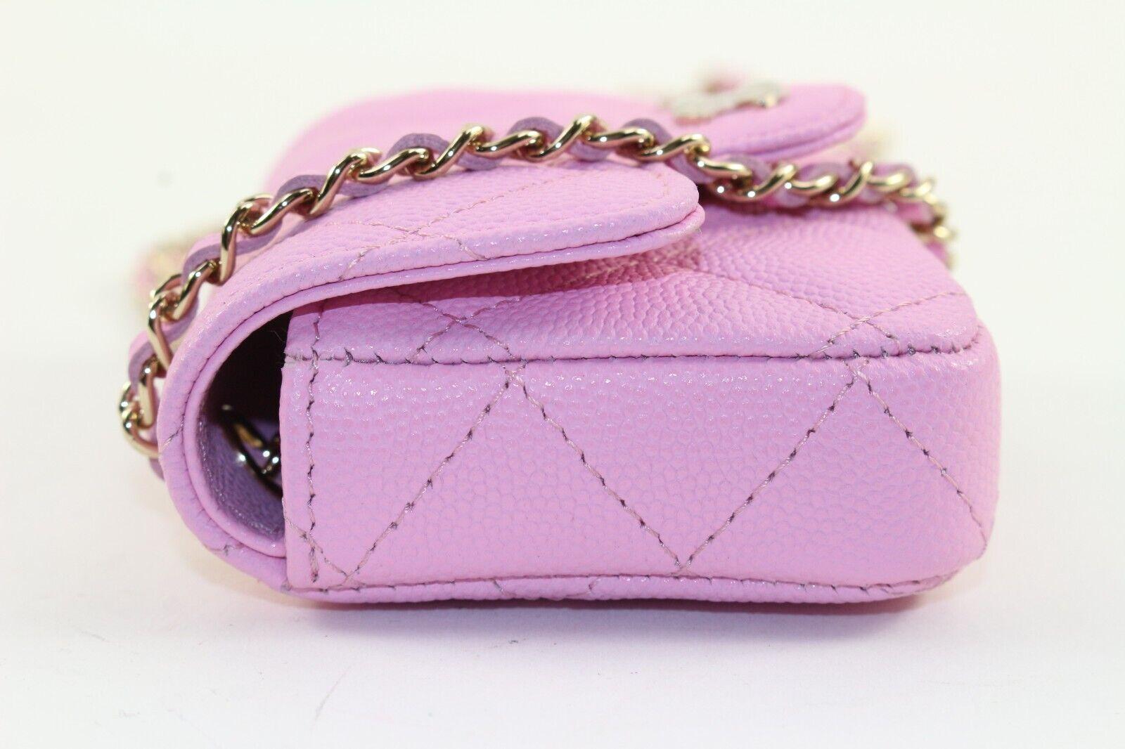 Chanel Pink Quilted Caviar Leather Micro Classic Flap GHW 2CK126K Pour femmes en vente