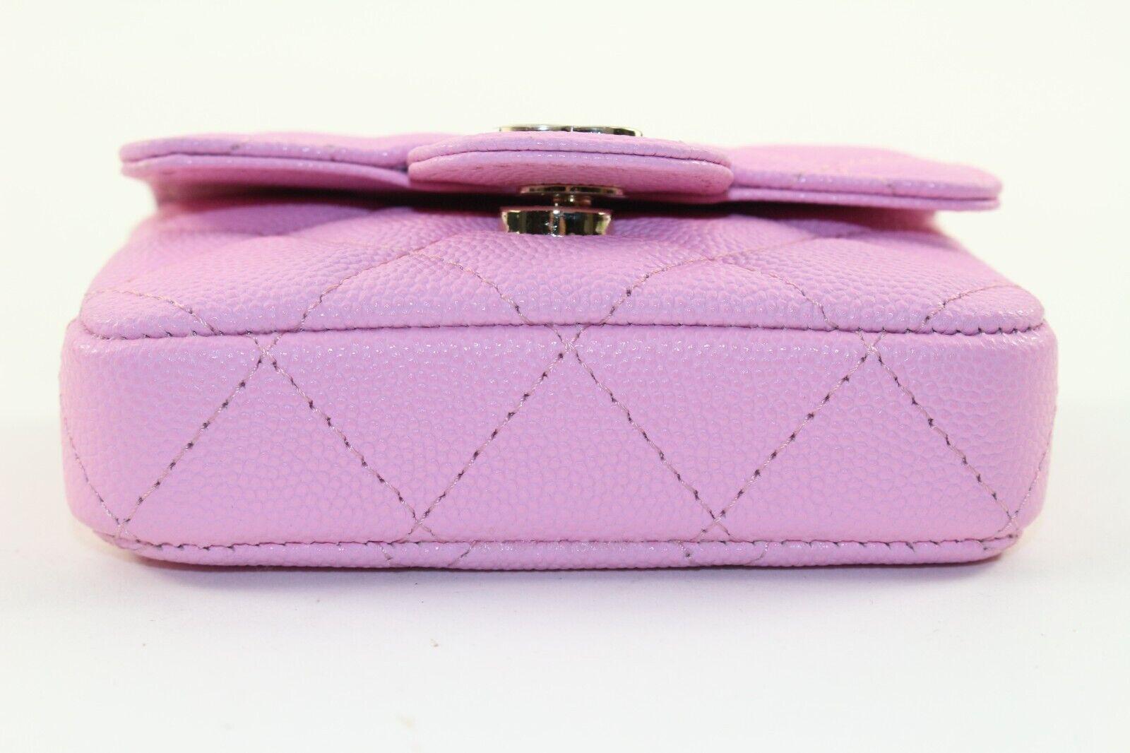 Chanel Pink Quilted Caviar Leather Micro Classic Flap GHW 2CK126K For Sale 2