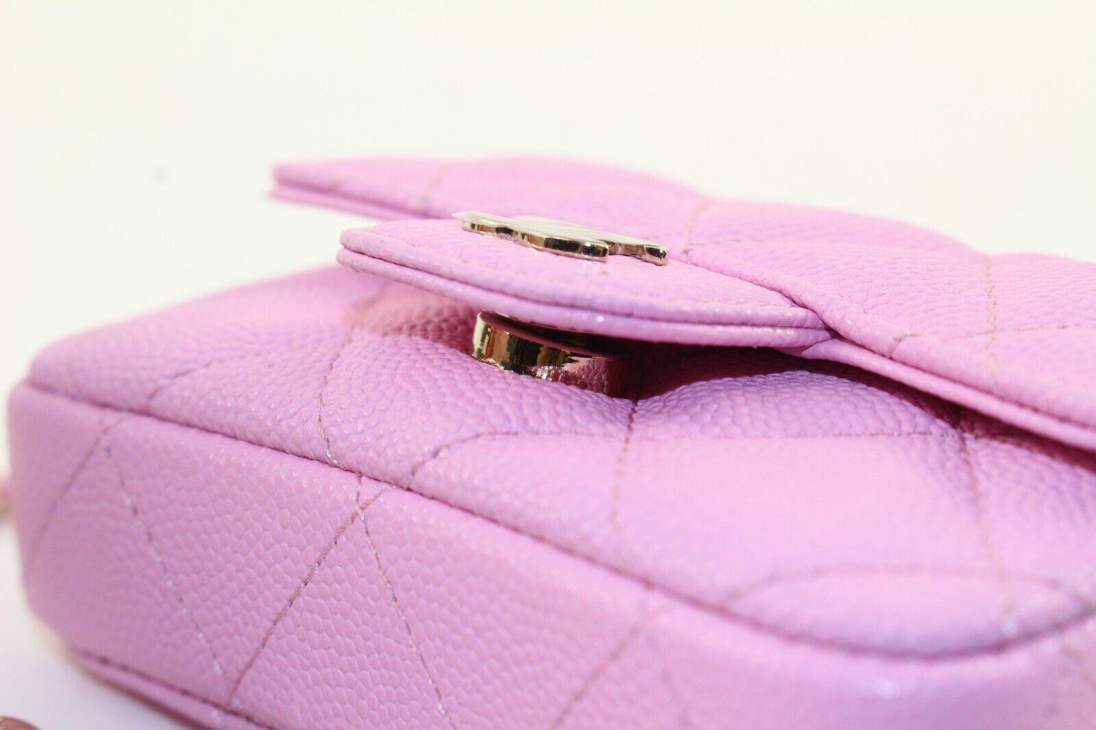 Chanel Pink Quilted Caviar Leather Micro Classic Flap GHW 2CK126K For Sale 5