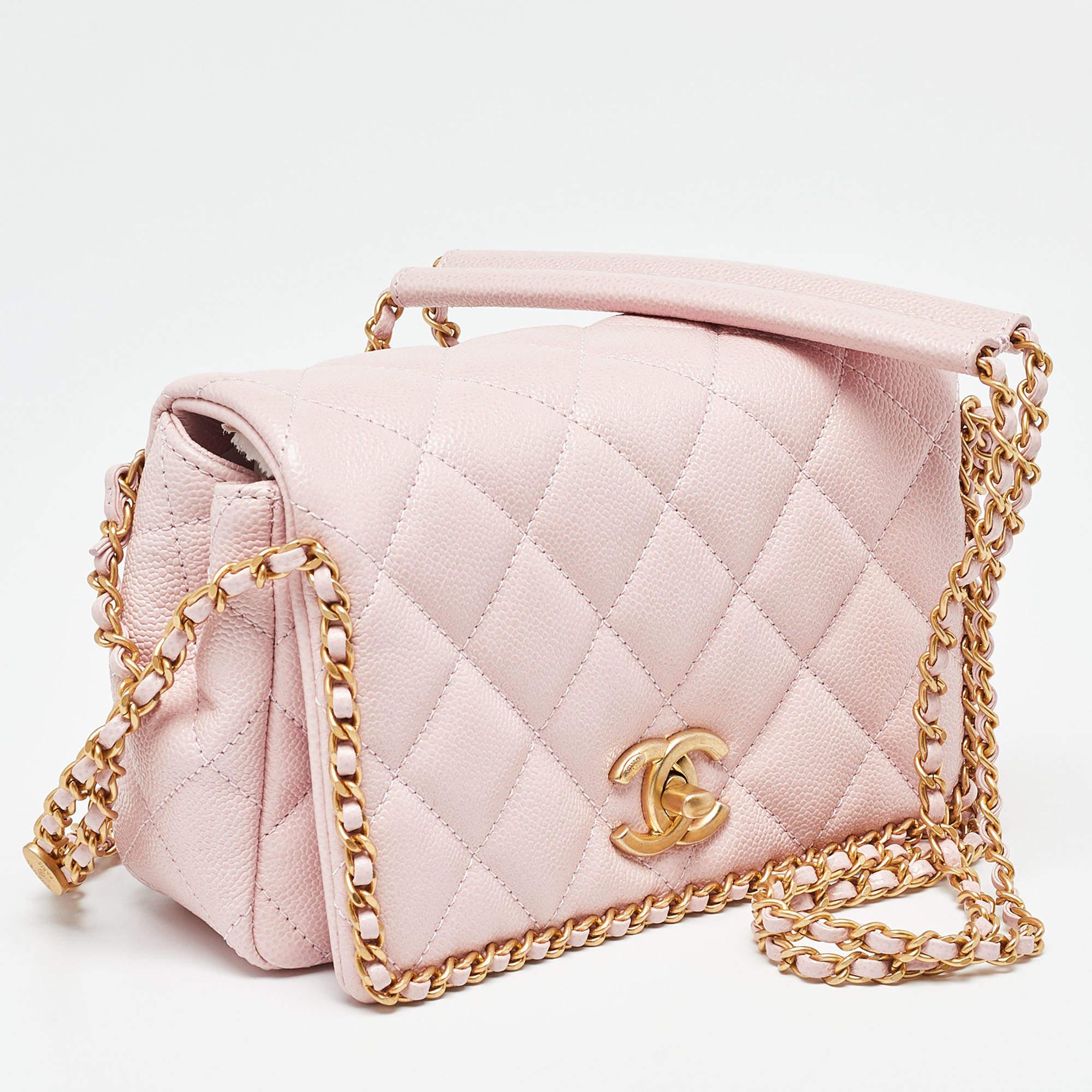 Women's Chanel Pink Quilted Caviar Leather Mini Around Shoulder Bag
