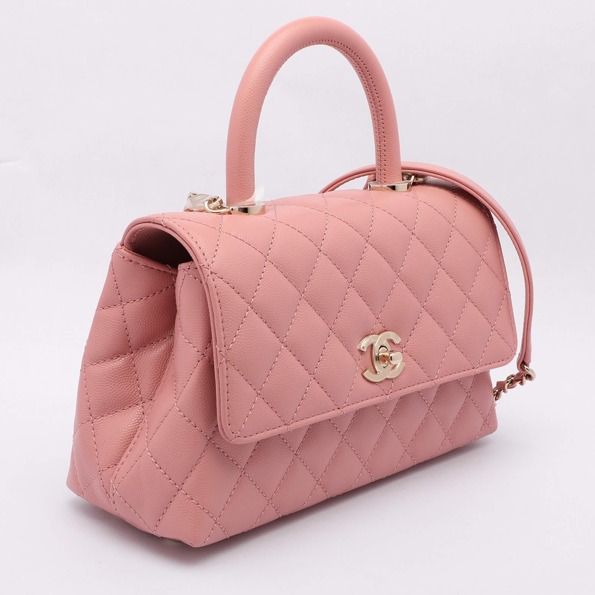 Brown Chanel Pink Quilted Caviar Leather Mini Coco Top Handle Bag