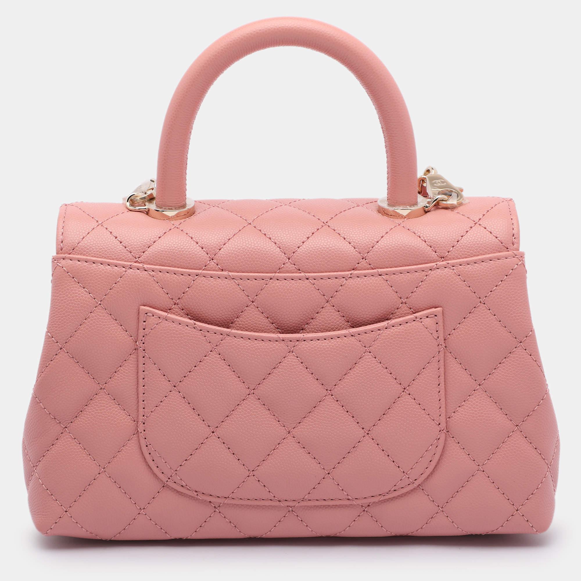 Chanel Pink Quilted Caviar Leather Mini Coco Top Handle Bag In New Condition In Dubai, Al Qouz 2