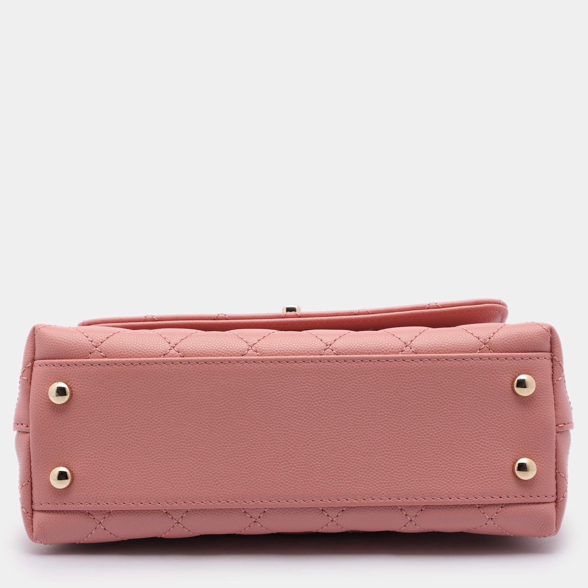 Chanel Pink Quilted Caviar Leather Mini Coco Top Handle Bag 3