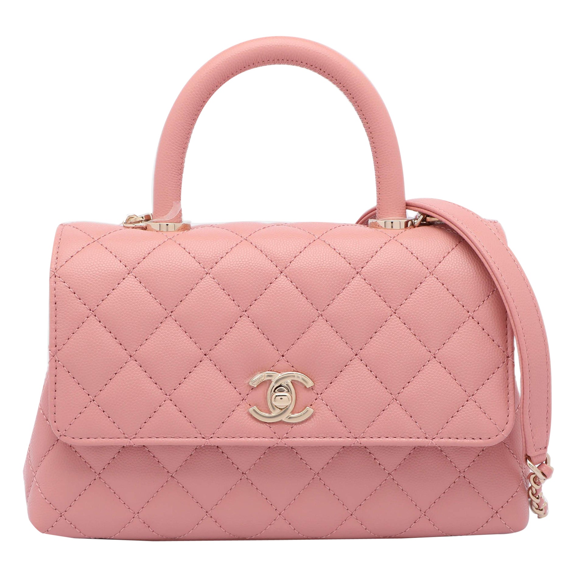 Chanel Pink Quilted Caviar Leather Mini Coco Top Handle Bag