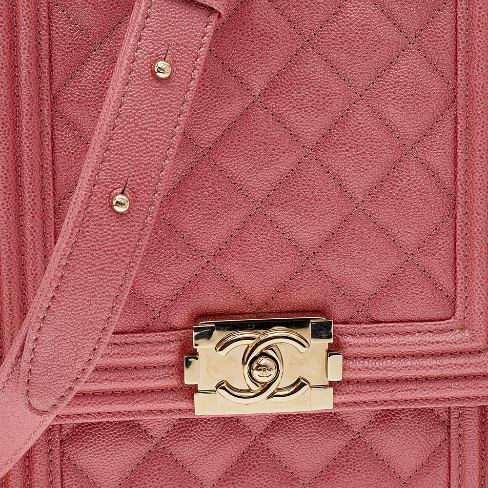 Chanel Pink Quilted Caviar Leather North/South Boy Bag 8