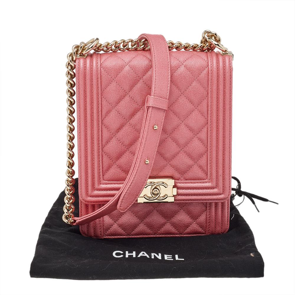 Chanel Pink Quilted Caviar Leather North/South Boy Bag 9