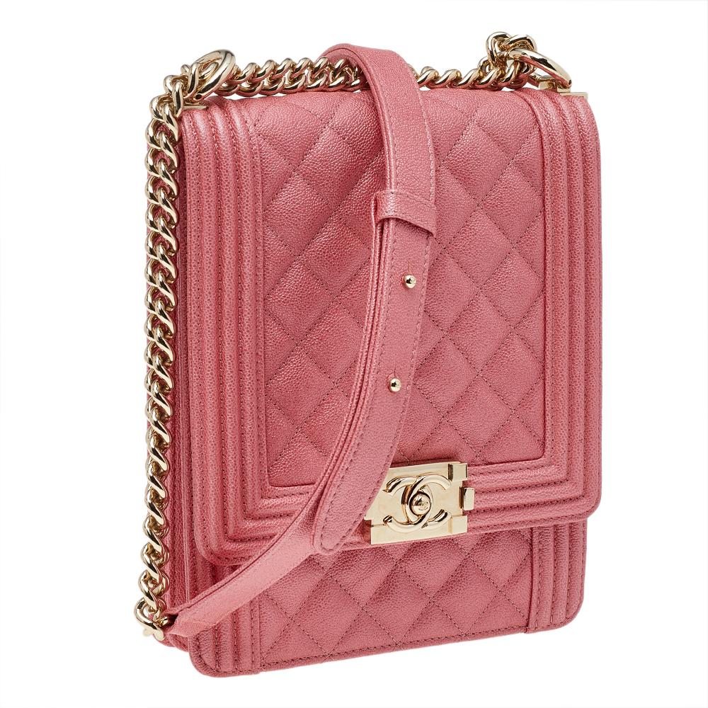 Women's Chanel Pink Quilted Caviar Leather North/South Boy Bag