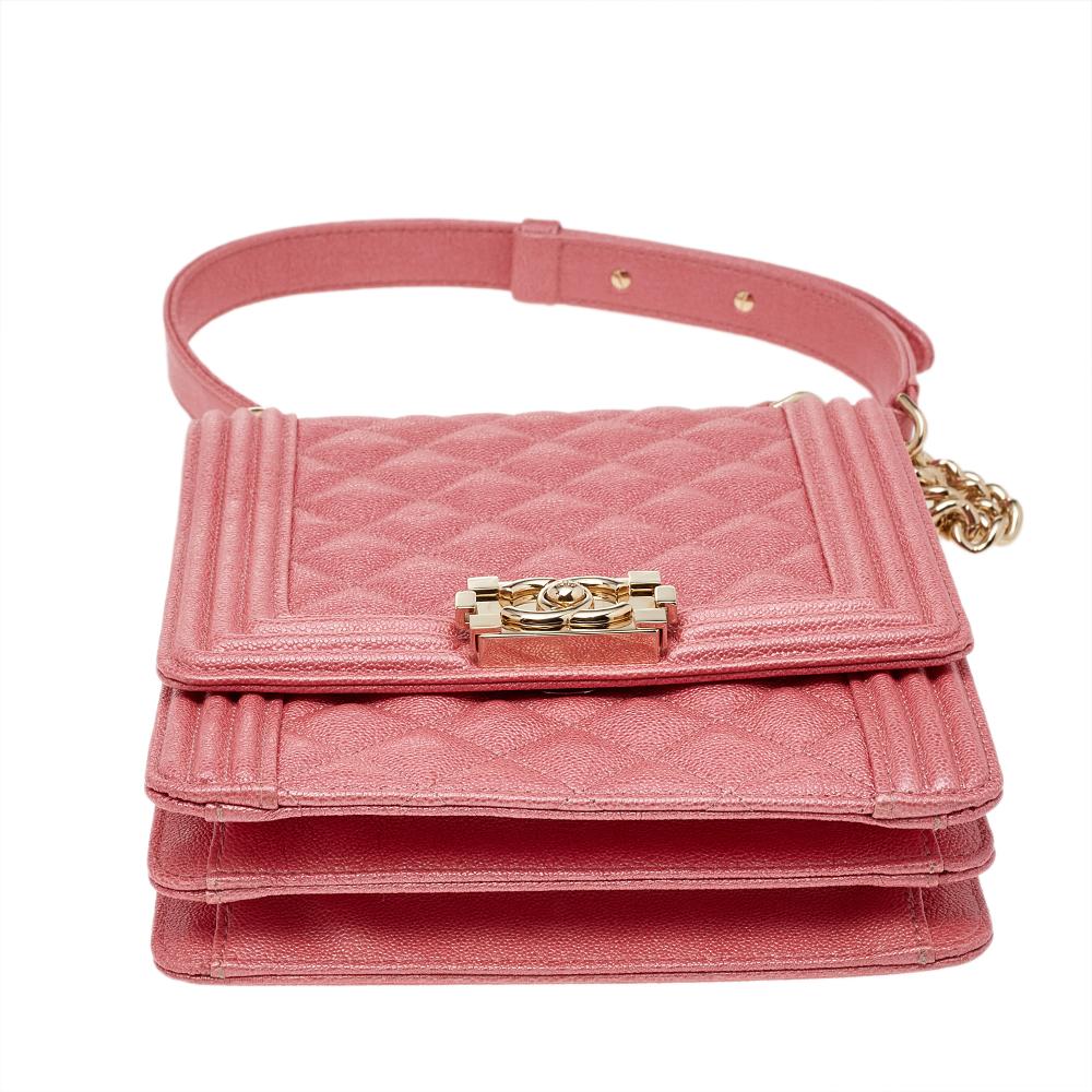 Chanel Pink Quilted Caviar Leather North/South Boy Bag 1