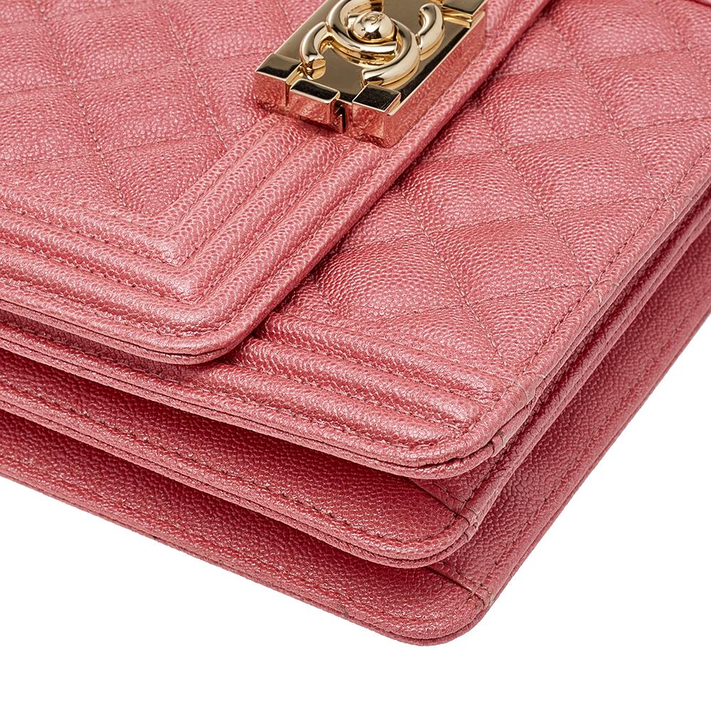 Chanel Pink Quilted Caviar Leather North/South Boy Bag 2