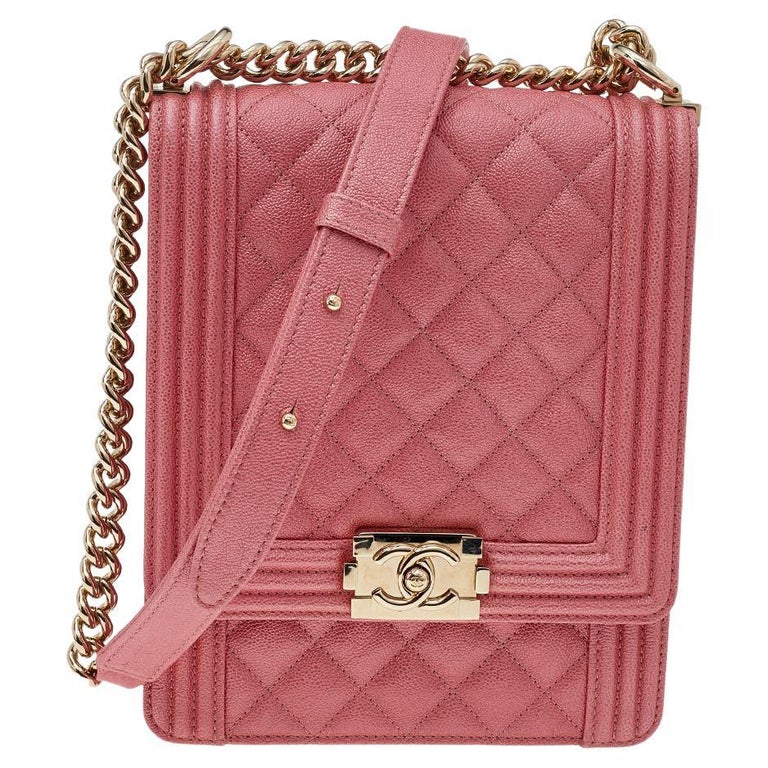 Chanel Pink Quilted Caviar Leather North/South Boy Bag at 1stDibs