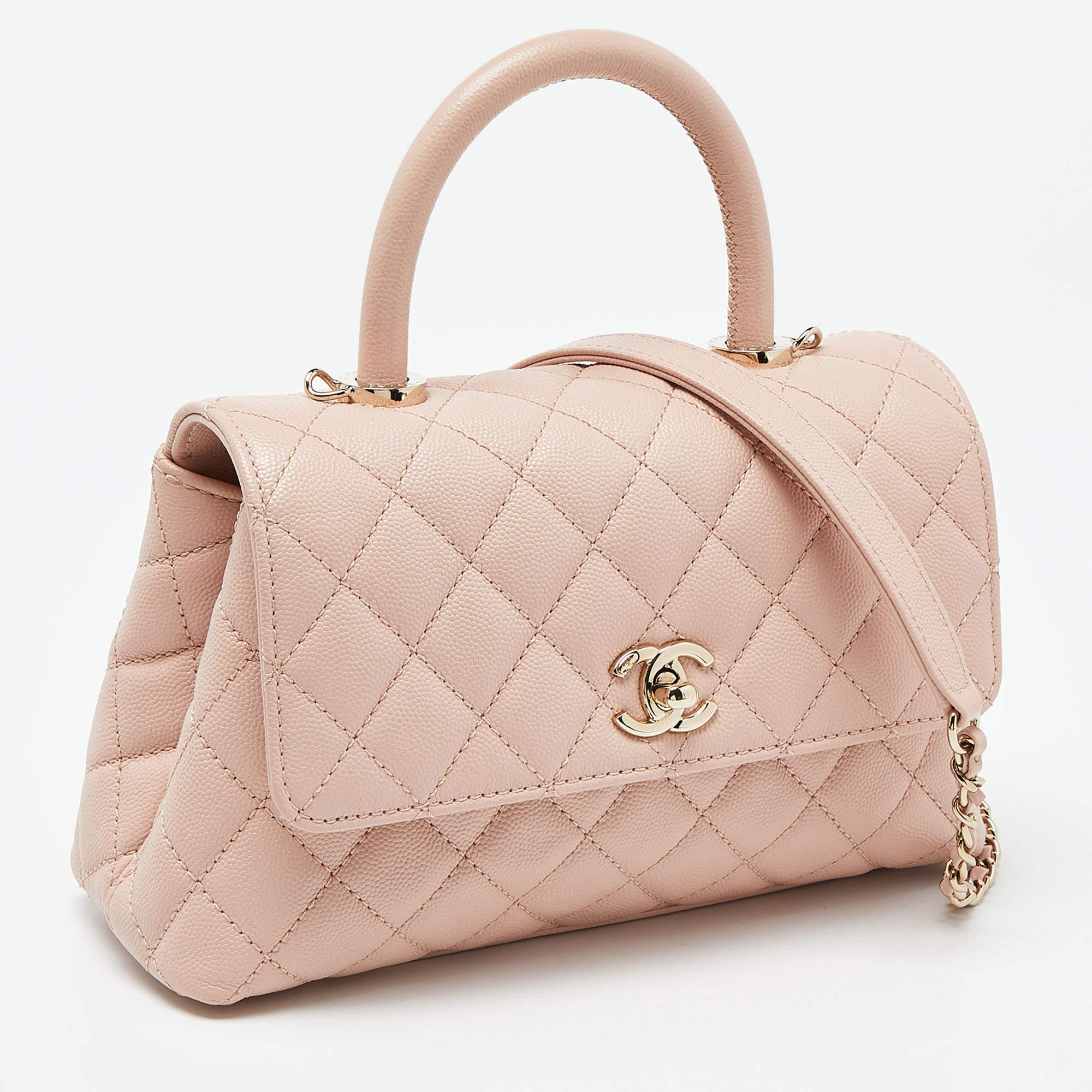 Chanel Pink Quilted Caviar Leather Small Coco Top Handle Bag In Excellent Condition In Dubai, Al Qouz 2