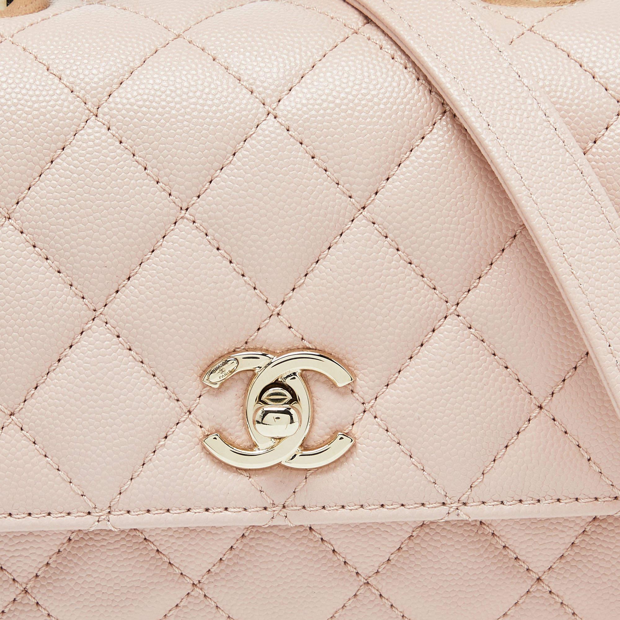 Chanel Pink Quilted Caviar Leather Small Coco Top Handle Bag 3