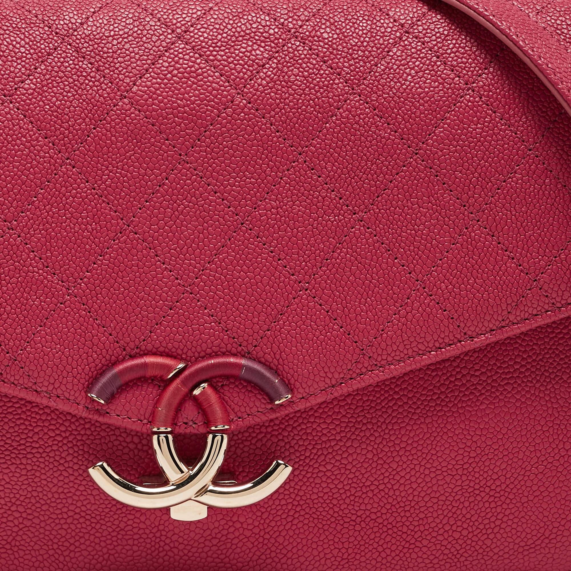 Chanel Pink Quilted Caviar Leather Thread Around Flap Bag For Sale 4