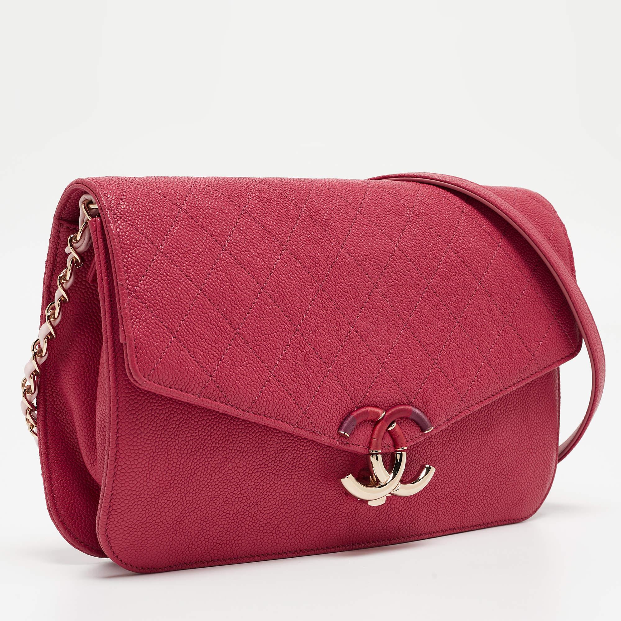 Chanel Pink Quilted Caviar Leather Thread Around Flap Bag 5