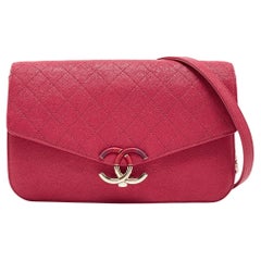 Used Chanel Pink Quilted Caviar Leather Thread Around Flap Bag