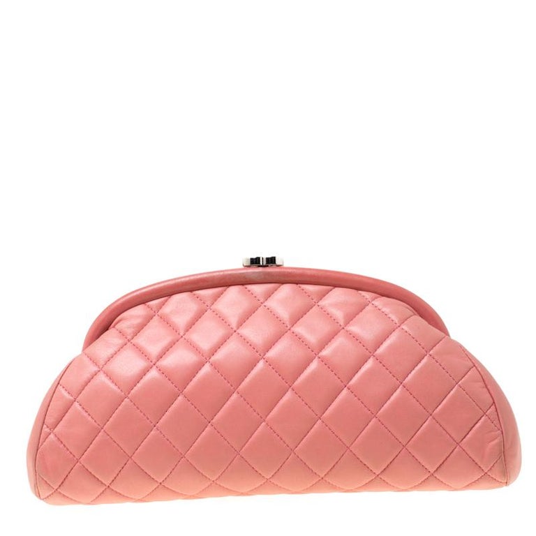 Chanel Pink Quilted Caviar Leather Timeless Clutch