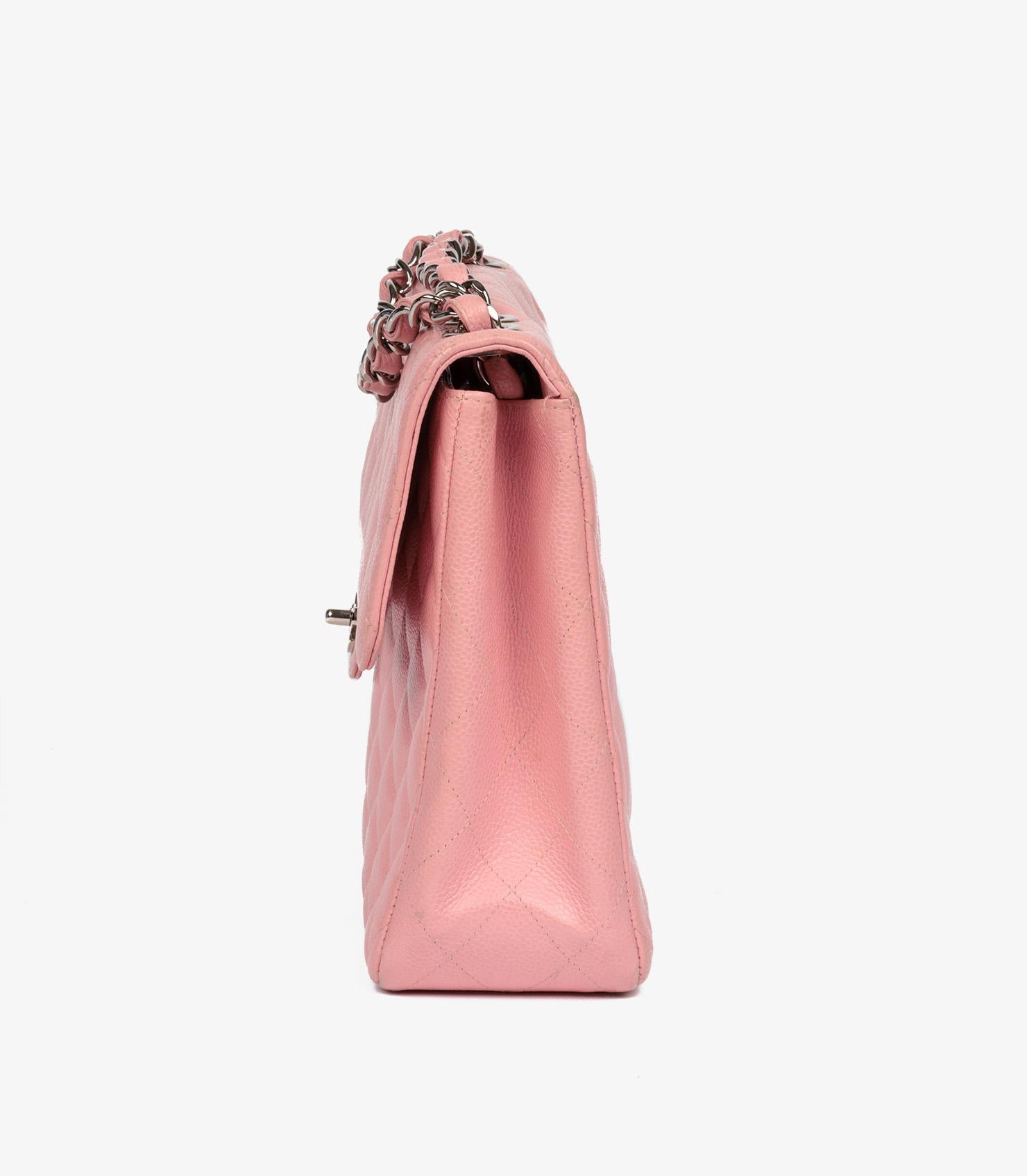 Women's or Men's Chanel Pink Quilted Caviar Leather Vintage Jumbo Classic Single Flap Bag For Sale