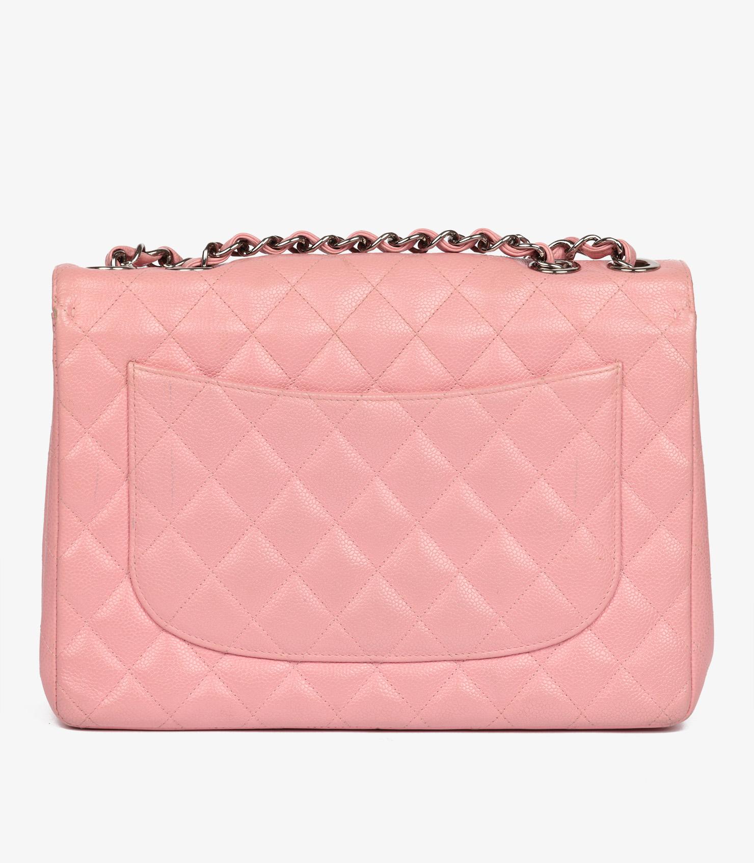 Chanel Pink Quilted Caviar Leather Vintage Jumbo Classic Single Flap Bag For Sale 1