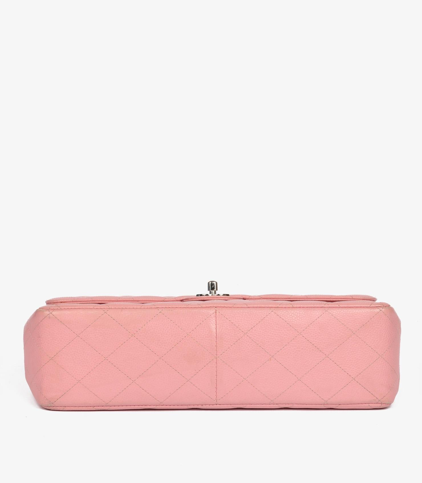Chanel Pink Quilted Caviar Leather Vintage Jumbo Classic Single Flap Bag For Sale 2
