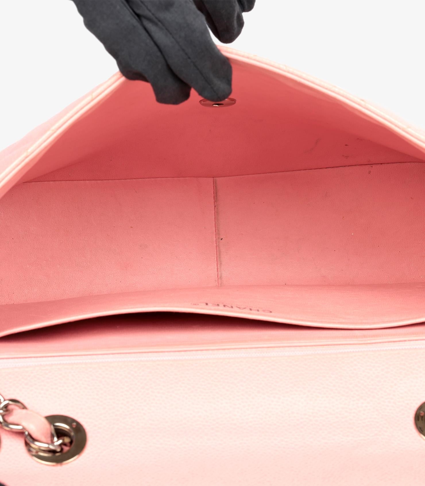 Chanel Pink Quilted Caviar Leather Vintage Jumbo Classic Single Flap Bag For Sale 5