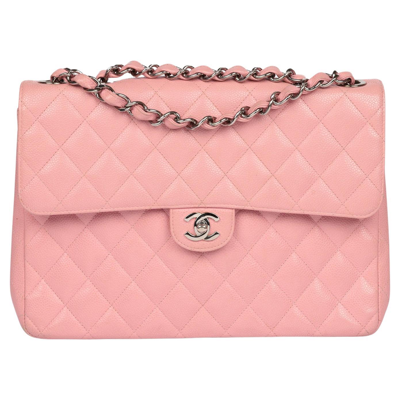 Chanel Pink Quilted Caviar Leather Vintage Jumbo Classic Single Flap Bag