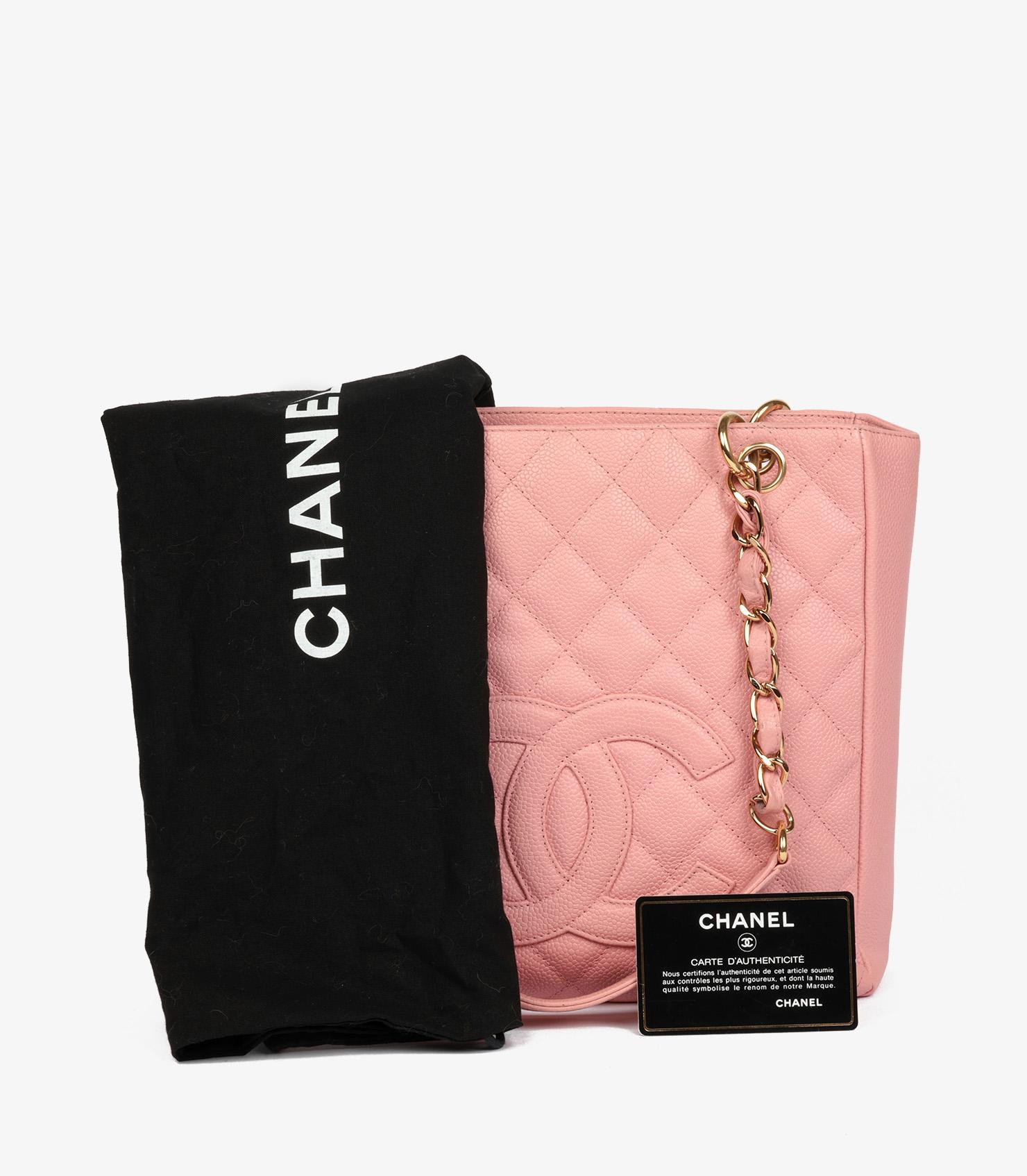 Chanel Pink Quilted Caviar Leather Vintage Petite Shopping Tote PST For Sale 6