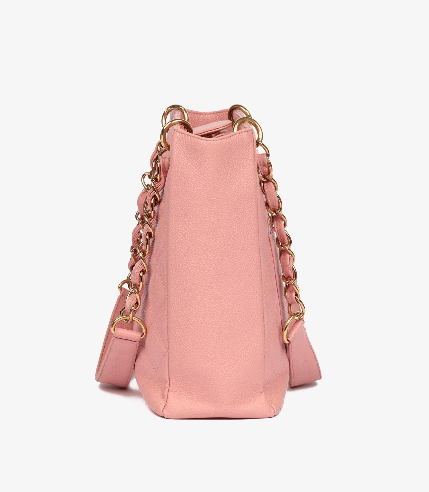 Women's or Men's Chanel Pink Quilted Caviar Leather Vintage Petite Shopping Tote PST For Sale