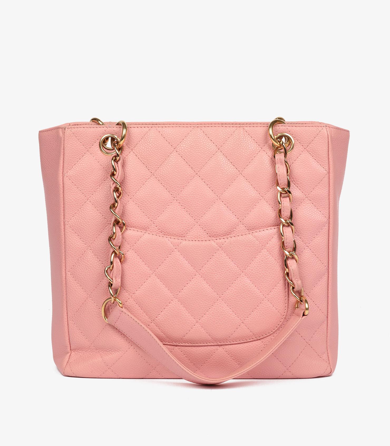 Chanel Pink Quilted Caviar Leather Vintage Petite Shopping Tote PST For Sale 1